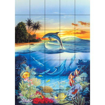Tile Mural Bathroom Backsplash Dolphin Lagoon by Robin Koni