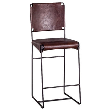 World Interiors Melbourne Leather Industrial Modern Counter Chair in Brown