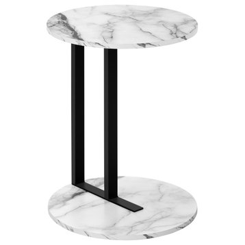 Accent Table, Side, Round, End, Lamp, Bedroom, Metal, White Marble Look