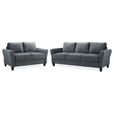 LifeStyle Solutions Transitional 2 Piece Sofa and Loveseat Set in Dark Gray
