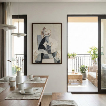 Bright Scandinavian Dining Room with Natural Wood Table and Indoor-Outdoor Flow