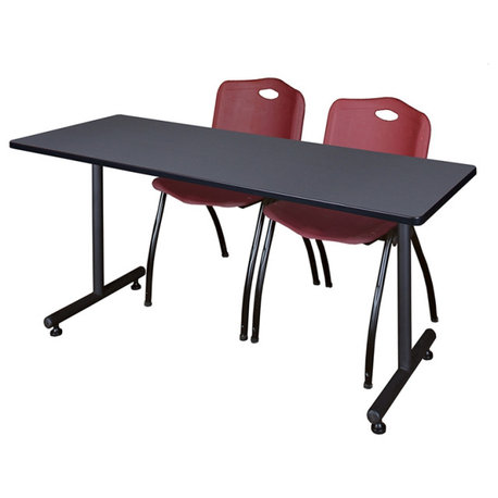 66" x 24" Kobe Training Table- Grey & 2 'M' Stack Chairs- Burgundy