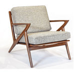 Gingko - Zach Mid Century Modern Walnut Lounge Chair, Mineral - Inspired by the masterful forms of mid-century modern icons, Zach's hand-crafted solid walnut design instantly refresh and update the home while echoing what we love about mid-century modern design. Hand crafted of warm Walnut the Zach Chair's frame is a masterful combination of angles and curves.  The cushions are upholstered in a choice of easy to maintain fabric colors as well as genuine leather in Black color.  Cushion covers are zippered for easy cleaning.