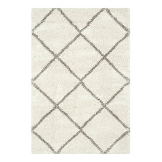 Transitional Geometric Shag Rug with Large Diamond Pattern and Plush ...