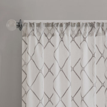 Madison Park Irina Diamond Sheer Window Curtain Panel, White/Grey