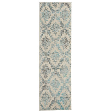 Nourison Tranquil TRA09 Ivory/Turquoise Runner 2'3" x 7'3" Area Rug
