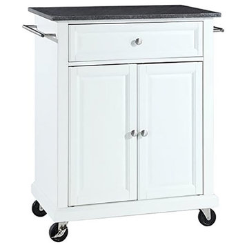 Catania Modern Black Granite Top Portable Kitchen Cart in White