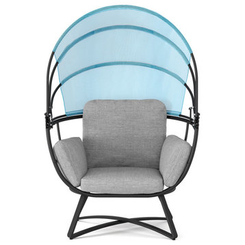 Egg Chair, Outdoor Indoor Chair with Folding Canopy, Black,gray,blue