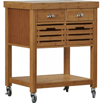 Kenta Bamboo Kitchen Cart With Stainless Steel Top