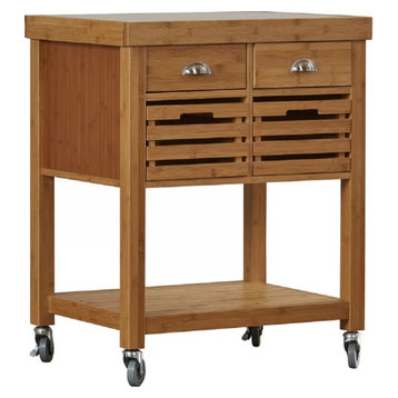 Kenta Bamboo Kitchen Cart With Stainless Steel Top