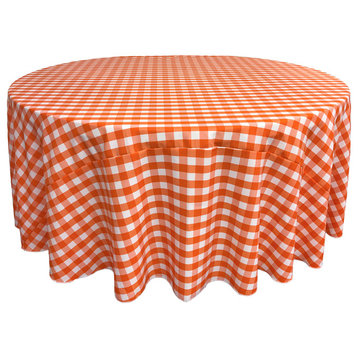 LA Linen Round Gingham Checkered Tablecloth, White and Orange, 120" Round