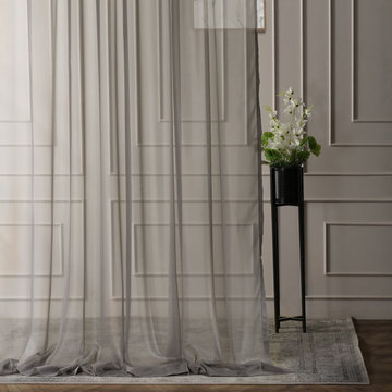 Extra Wide Solid Grey Voile Poly Sheer Curtain