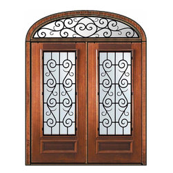 Prehung Transom Double Door 80 Mahogany St. Charles 3/4 Lite - Front Doors