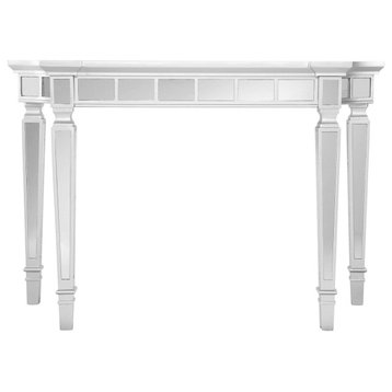 Contemporary Console Table, Carved Legs & Mirrored Panels Accent, Matte Silver
