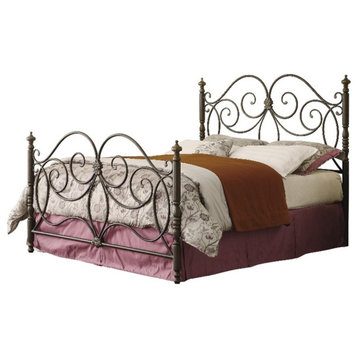 Coaster London Metal Eastern King Bed with Traditional Scroll in Bronze
