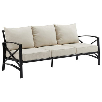 Outdoor Sofa, All Weather Metal Frame With X-Sides & Removable Cushions, Oatmeal