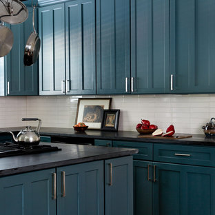 75 Beautiful Kitchen With Blue Cabinets And Soapstone Countertops