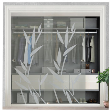 Frameless Sliding Closet Bypass Glass Door With Desing, 72"x80", Non-Private