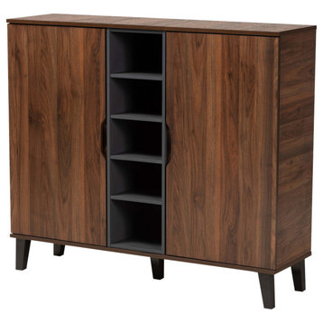 Valeria Mid-Century Two-Tone Walnut Brown and Gray Wood 2-Door Shoe Cabinet