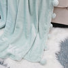 Pom Pom Flannel Fleece Throw Blanket, Harbor Grey, 60" X 80"