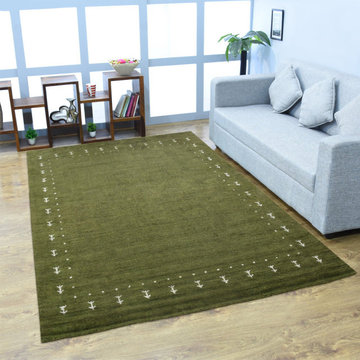 Rugsotic Carpets Hand Knotted Loom Silk Mix 8'x10' Area Rugs Contemporary Green