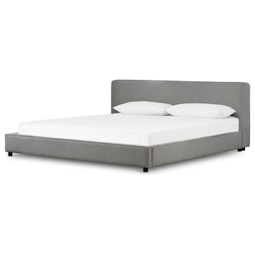 Aidan Low Profile Upholstered Pebble Pewter King Platform Bed