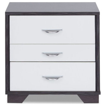 HomeRoots Black and White Metal 3 Drawer Nightstand