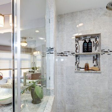 Elegant Master Bathroom Remodel with Quartz-Granite Hybrid Vanity and Spa Shower