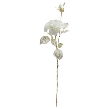 26.5" Soft White and Metallic Gold Decorative Artificial Rose Stem