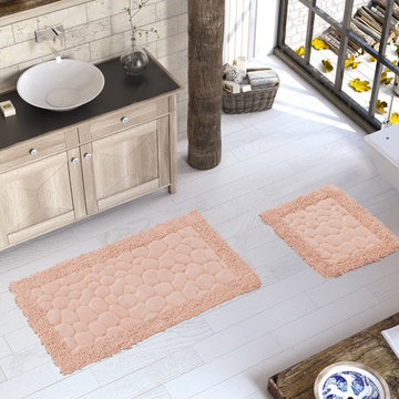 Chiara Rose Luxury Soft Cotton Patterned Bath-Mat, 2 Piece, Machine Washable