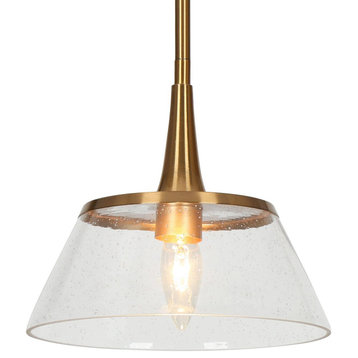 LNC 1-Light Polished Gold With Seeded Glass Modern Linear Mini Pendant Light