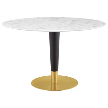 Zinque 47" Artificial Marble Dining Table, Gold White