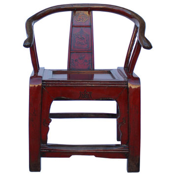 Red Lacquer Oriental Horse Shoe Curve Shape Accent Fusion Chair Hcs5359