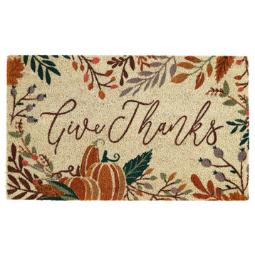DII 30x18" Modern Coir Fabric Give Thanks Doormat in Multi-Color