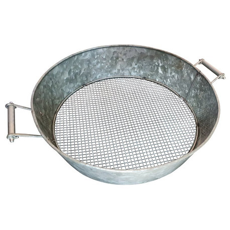 Benjara 19" Round Modern Galvanized Steel Compost Sifter in Antique Silver