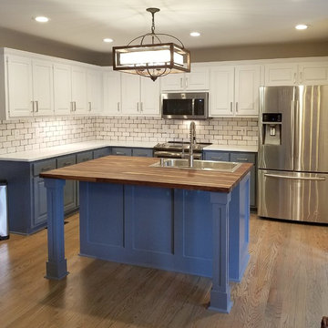 Two tone kitchen with custom butcher block