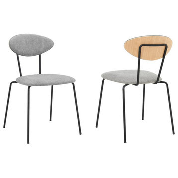 Neo Modern Grey Fabric and Black Metal Dining Room Chairs - Set of 2