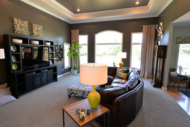 Living room - eclectic living room idea in Grand Rapids with gray walls