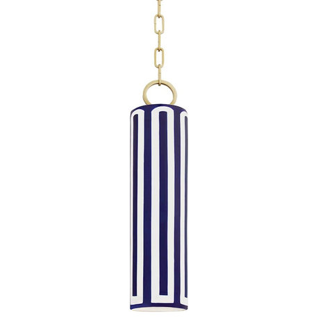 Hudson Valley Brookville 1-Light Pendant, Brass/Blue Ceramic Shade, 2384-AGB-BL