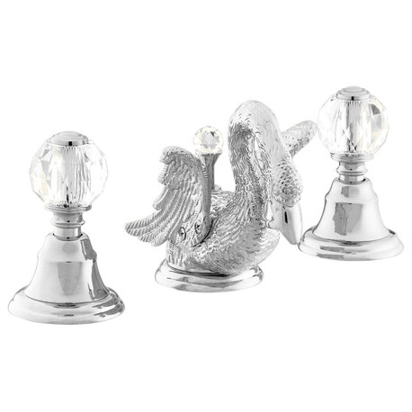 Antarctica Swan widespread Bathroom Sink Faucet Swarovski Crystals. Luxury taps, Bright Chrome