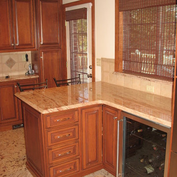 Teaneck NJ Transitional Kitchen Cherry - Granite Tops - Tile Floor Pass Thru DR