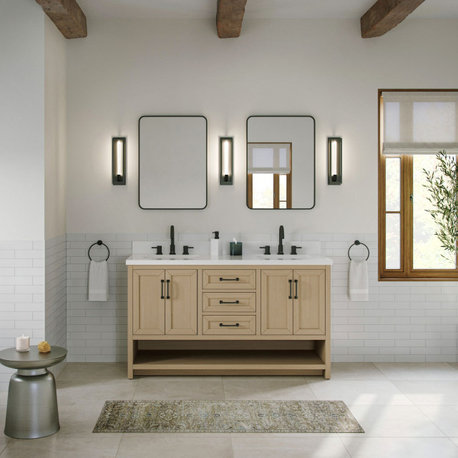 The Asher Bathroom Vanity, Oak, 55", Double Sink, Freestanding