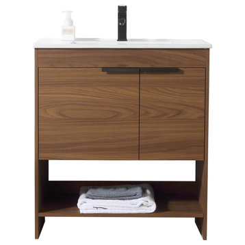 Phoenix Bath Vanity With Ceramic Sink Full assembly Required, Walnut, 30"