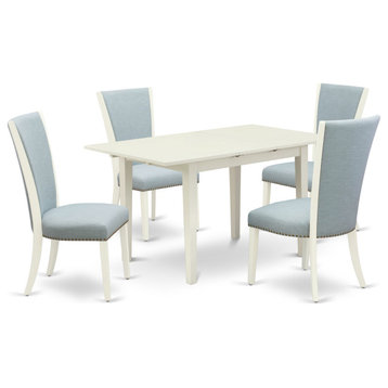 A Dining Set Of 4 Chairs, Baby Blue Color, Dinner Table, Linen White Color