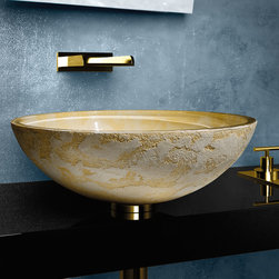 Contemporary Dual Textured Glass Vessel Sink | Yellow - Bathroom Sinks