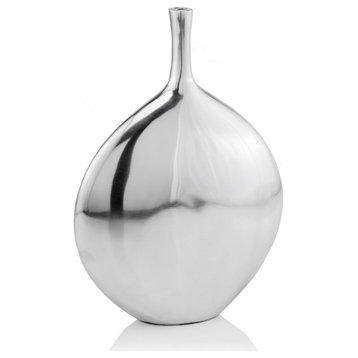 3" X 9" X 12" Silver Aluminum Meduim Long Neck Disc Vase