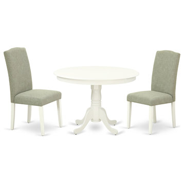3-Piece Round 42" Dining Table, 2 Parson Chair-Dark Shitake