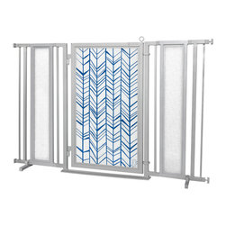 Fusion Gates - Fusion Gate with Chevron Trail in Blue Design, Satin Nickel, 60"-65" - Dog Gates