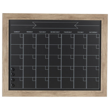 DesignOvation Beatrice Framed Magnetic Chalkboard Monthly Calendar, Rustic Brown
