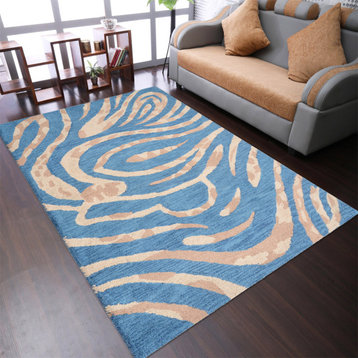 Hand Tufted Wool Area Rug Contemporary Blue